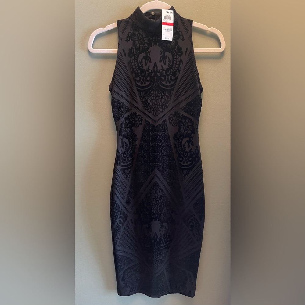 NWT Bar III black mock turtle neck midi dress with velvet accent